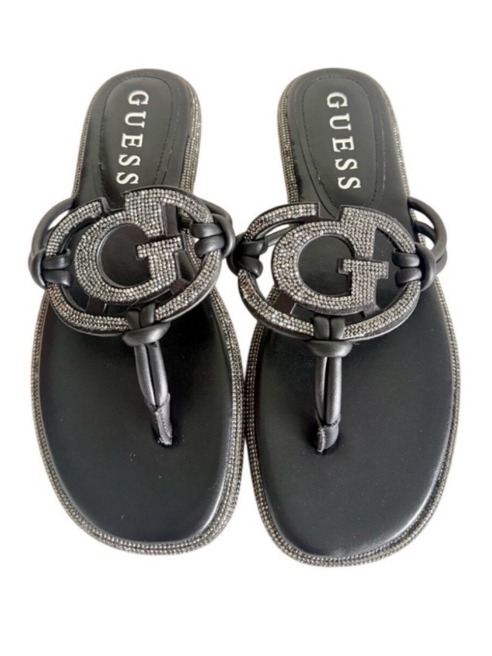 Guess Saima Black Rhinestone Thong Sandals Guess Logo Crystal Flip Flops Y2K 7